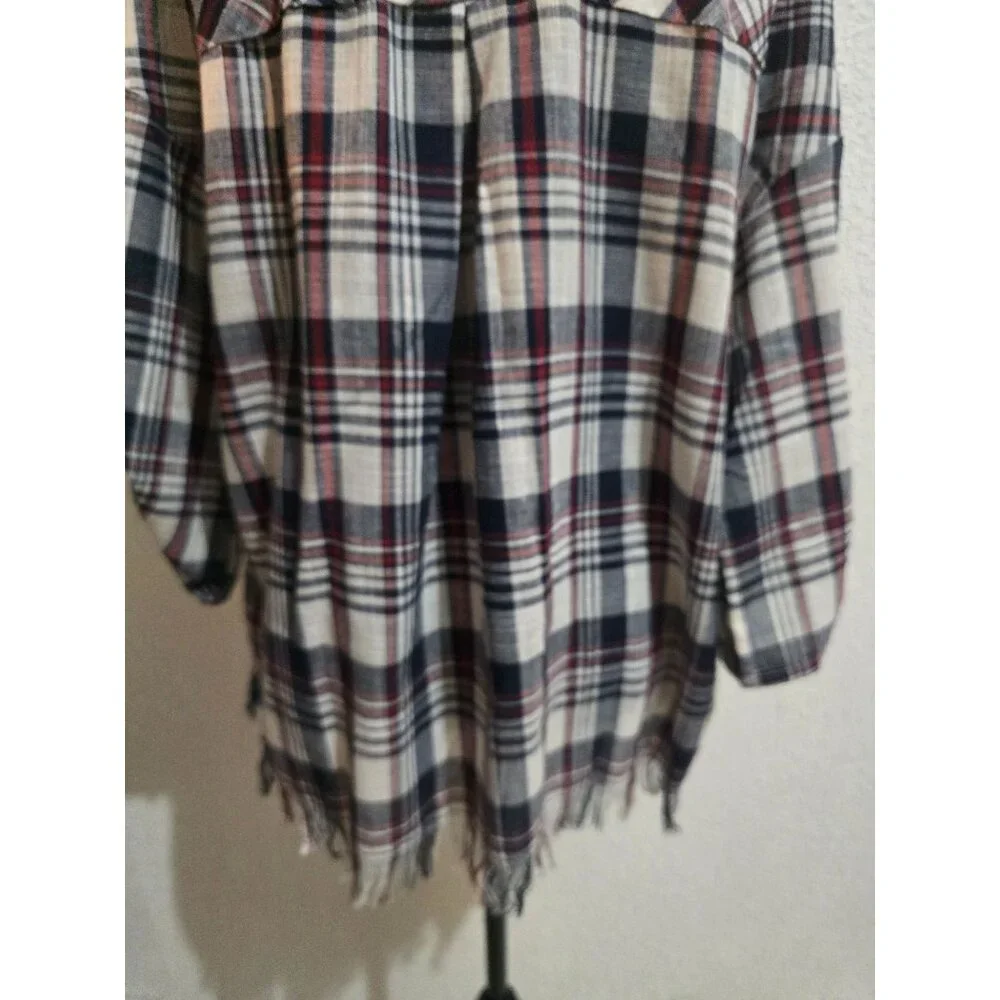 Vintage Mittoshop Plaid Fringe-Trimmed Lightweight Shirt Jacket western size - S